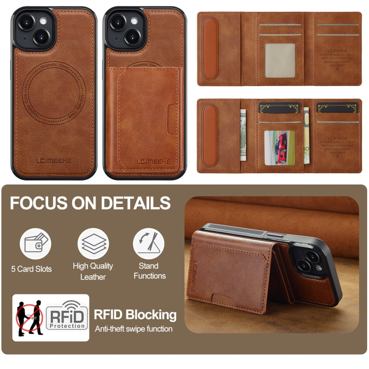 For iPhone 15 LC.IMEEKE L5 Series Detachable RFID Card Bag Magsafe Phone Case(Brown) - iPhone 15 Cases by LC.IMEEKE | Online Shopping UK | buy2fix