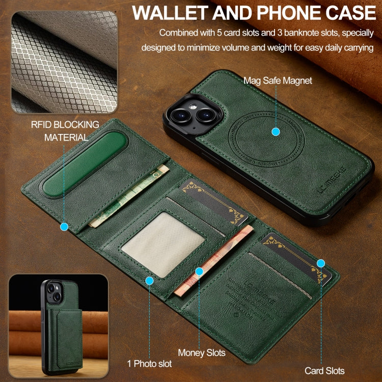 For iPhone 15 LC.IMEEKE L5 Series Detachable RFID Card Bag Magsafe Phone Case(Green) - iPhone 15 Cases by LC.IMEEKE | Online Shopping UK | buy2fix