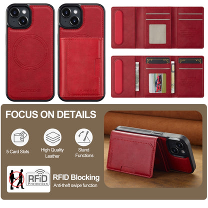 For iPhone 15 LC.IMEEKE L5 Series Detachable RFID Card Bag Magsafe Phone Case(Red) - iPhone 15 Cases by LC.IMEEKE | Online Shopping UK | buy2fix