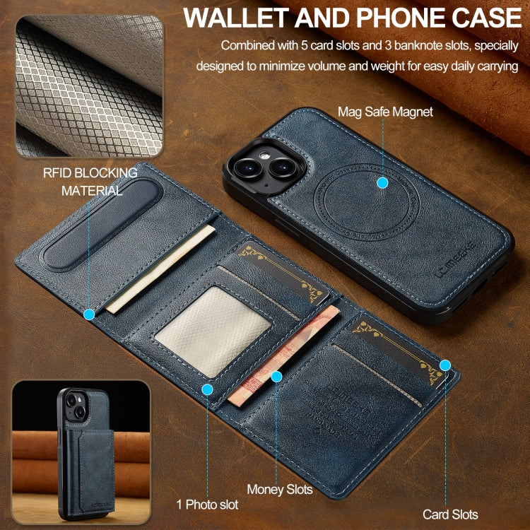 For iPhone 15 Plus / 14 Plus LC.IMEEKE L5 Series Detachable RFID Card Bag Magsafe Phone Case(Blue) - iPhone 15 Plus Cases by LC.IMEEKE | Online Shopping UK | buy2fix