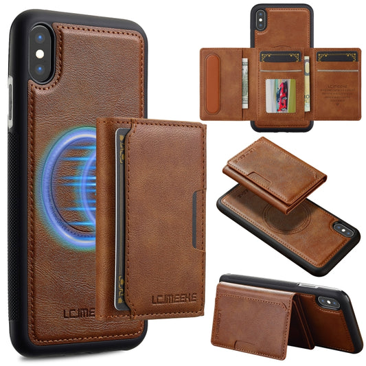 For iPhone XR LC.IMEEKE L5 Series Detachable RFID Card Bag Magsafe Phone Case(Brown) - More iPhone Cases by LC.IMEEKE | Online Shopping UK | buy2fix
