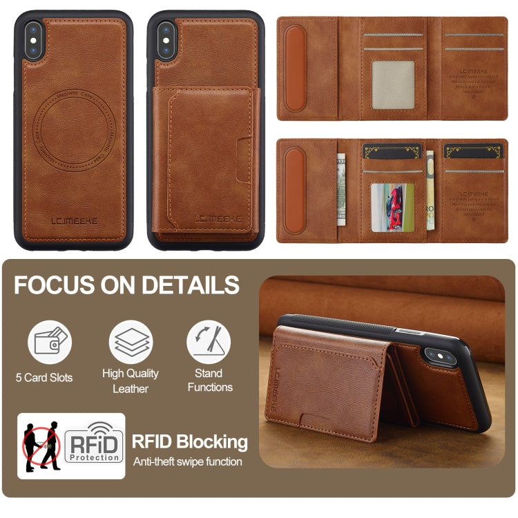 For iPhone XR LC.IMEEKE L5 Series Detachable RFID Card Bag Magsafe Phone Case(Brown) - More iPhone Cases by LC.IMEEKE | Online Shopping UK | buy2fix