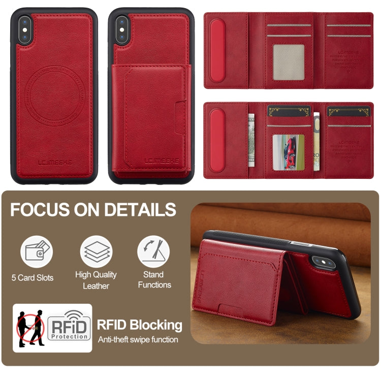 For iPhone XR LC.IMEEKE L5 Series Detachable RFID Card Bag Magsafe Phone Case(Red) - More iPhone Cases by LC.IMEEKE | Online Shopping UK | buy2fix