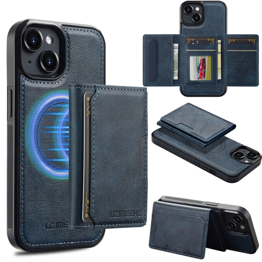 For iPhone 13 mini LC.IMEEKE L5 Series Detachable RFID Card Bag Magsafe Phone Case(Blue)