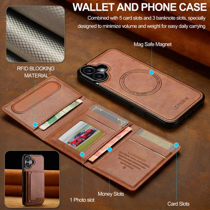 For iPhone 17 LC.IMEEKE L5 Series Detachable RFID Card Bag Magsafe Phone Case(Brown) - iPhone 17 Cases by LC.IMEEKE | Online Shopping UK | buy2fix