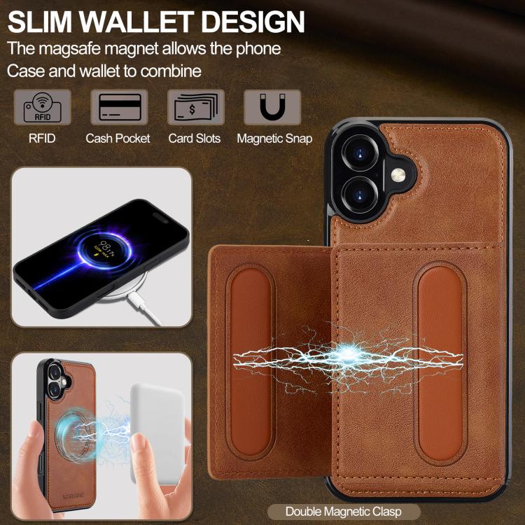 For iPhone 17 LC.IMEEKE L5 Series Detachable RFID Card Bag Magsafe Phone Case(Brown) - iPhone 17 Cases by LC.IMEEKE | Online Shopping UK | buy2fix