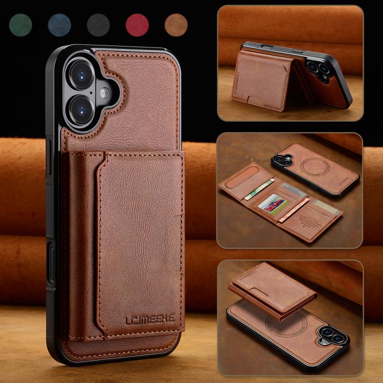 For iPhone 17 LC.IMEEKE L5 Series Detachable RFID Card Bag Magsafe Phone Case(Brown) - iPhone 17 Cases by LC.IMEEKE | Online Shopping UK | buy2fix