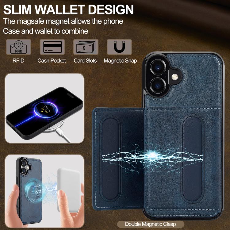 For iPhone 17 LC.IMEEKE L5 Series Detachable RFID Card Bag Magsafe Phone Case(Blue) - iPhone 17 Cases by LC.IMEEKE | Online Shopping UK | buy2fix