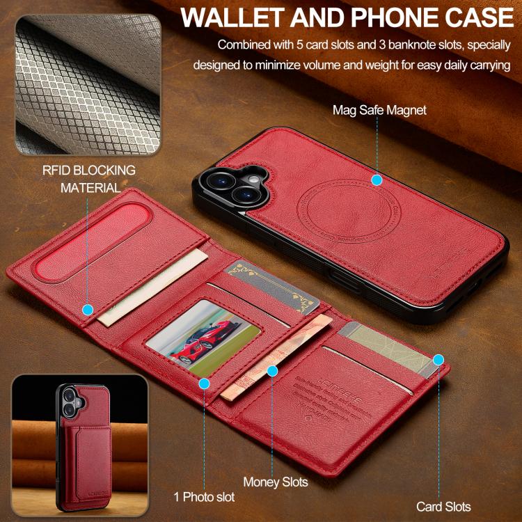 For iPhone 17 LC.IMEEKE L5 Series Detachable RFID Card Bag Magsafe Phone Case(Red) - iPhone 17 Cases by LC.IMEEKE | Online Shopping UK | buy2fix