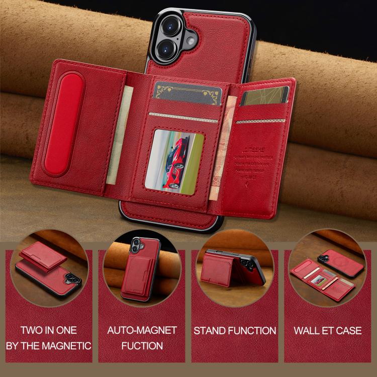 For iPhone 17 LC.IMEEKE L5 Series Detachable RFID Card Bag Magsafe Phone Case(Red) - iPhone 17 Cases by LC.IMEEKE | Online Shopping UK | buy2fix
