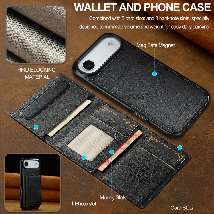 For iPhone Air LC.IMEEKE L5 Series Detachable RFID Card Bag Magsafe Phone Case(Black) - iPhone Air Cases by LC.IMEEKE | Online Shopping UK | buy2fix