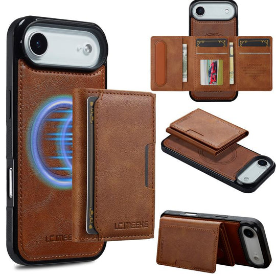 For iPhone Air LC.IMEEKE L5 Series Detachable RFID Card Bag Magsafe Phone Case(Brown)