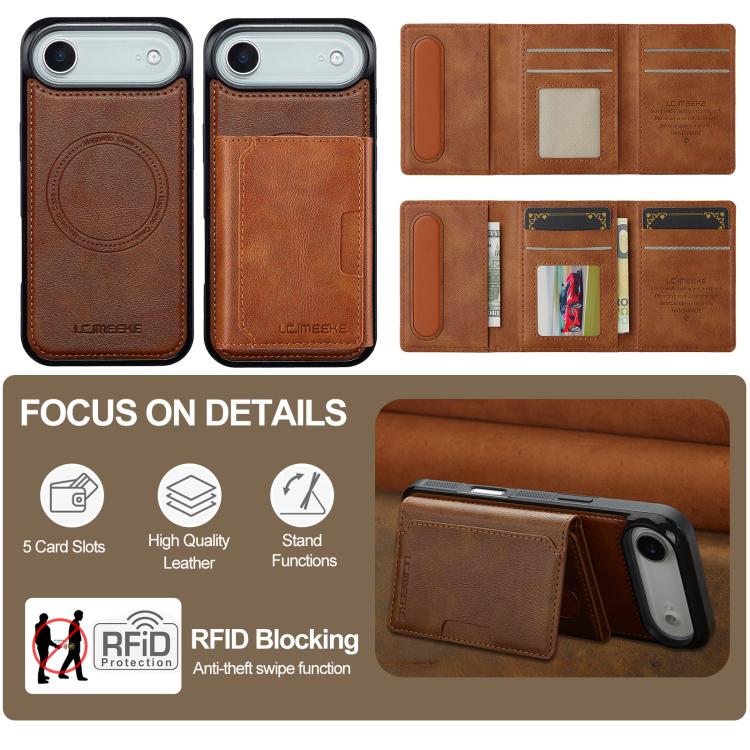 For iPhone 17 Air LC.IMEEKE L5 Series Detachable RFID Card Bag Magsafe Phone Case(Brown) - iPhone 17 Air Cases by LC.IMEEKE | Online Shopping UK | buy2fix