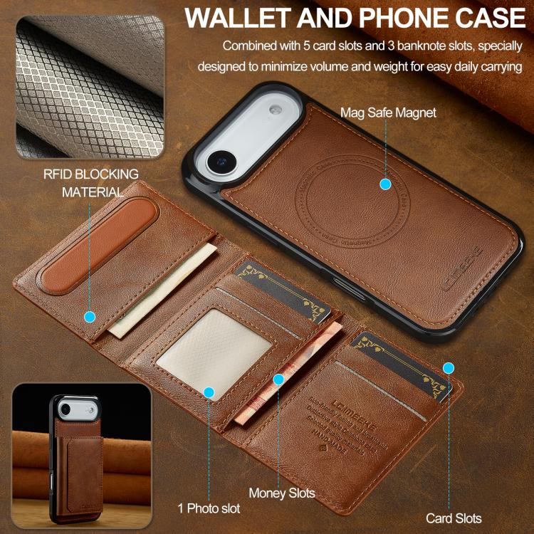For iPhone 17 Air LC.IMEEKE L5 Series Detachable RFID Card Bag Magsafe Phone Case(Brown) - iPhone 17 Air Cases by LC.IMEEKE | Online Shopping UK | buy2fix