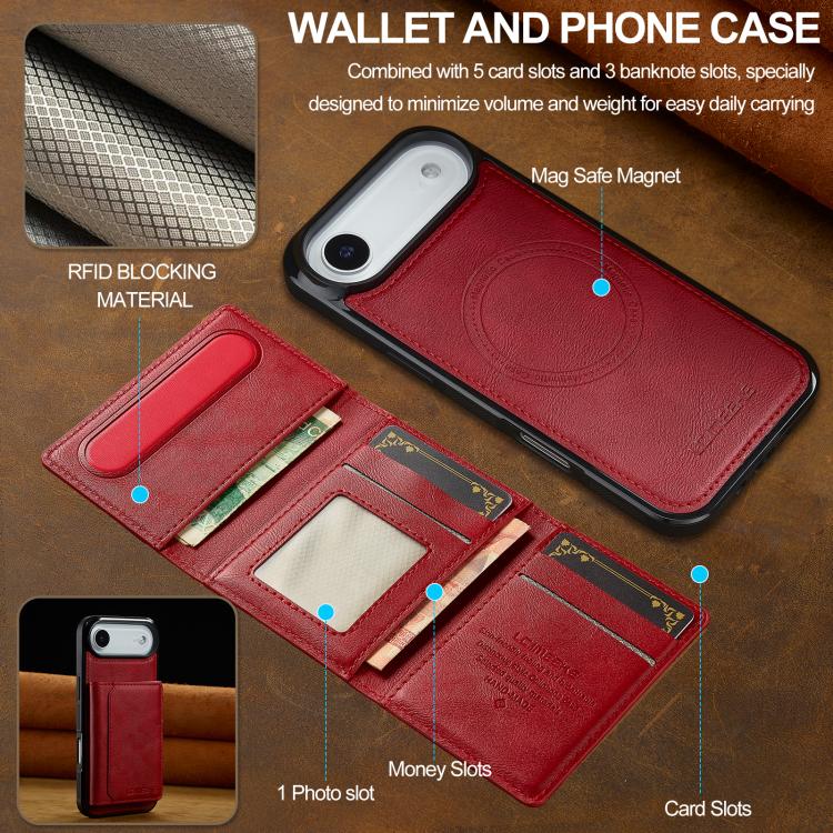 For iPhone 17 Air LC.IMEEKE L5 Series Detachable RFID Card Bag Magsafe Phone Case(Red) - iPhone 17 Air Cases by LC.IMEEKE | Online Shopping UK | buy2fix