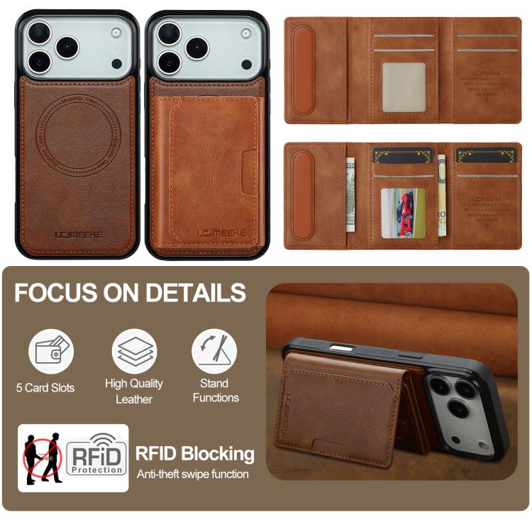 For iPhone 17 Pro LC.IMEEKE L5 Series Detachable RFID Card Bag Magsafe Phone Case(Brown) - iPhone 17 Pro Cases by LC.IMEEKE | Online Shopping UK | buy2fix