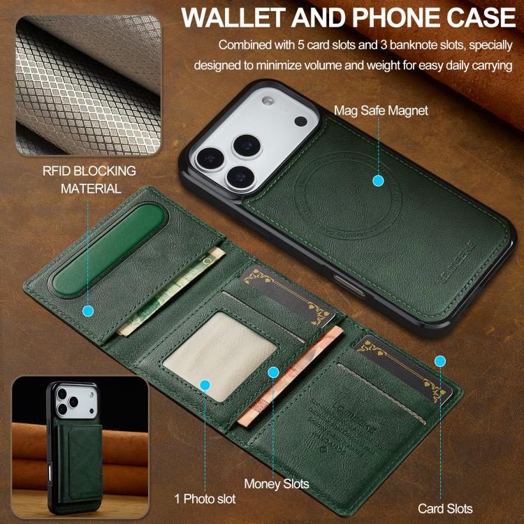 For iPhone 17 Pro LC.IMEEKE L5 Series Detachable RFID Card Bag Magsafe Phone Case(Green) - iPhone 17 Pro Cases by LC.IMEEKE | Online Shopping UK | buy2fix
