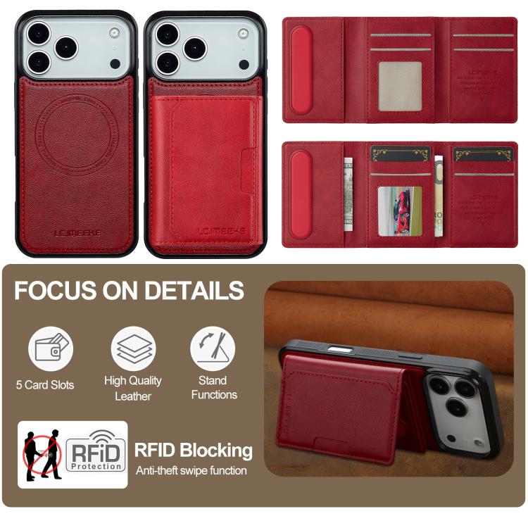 For iPhone 17 Pro LC.IMEEKE L5 Series Detachable RFID Card Bag Magsafe Phone Case(Red) - iPhone 17 Pro Cases by LC.IMEEKE | Online Shopping UK | buy2fix