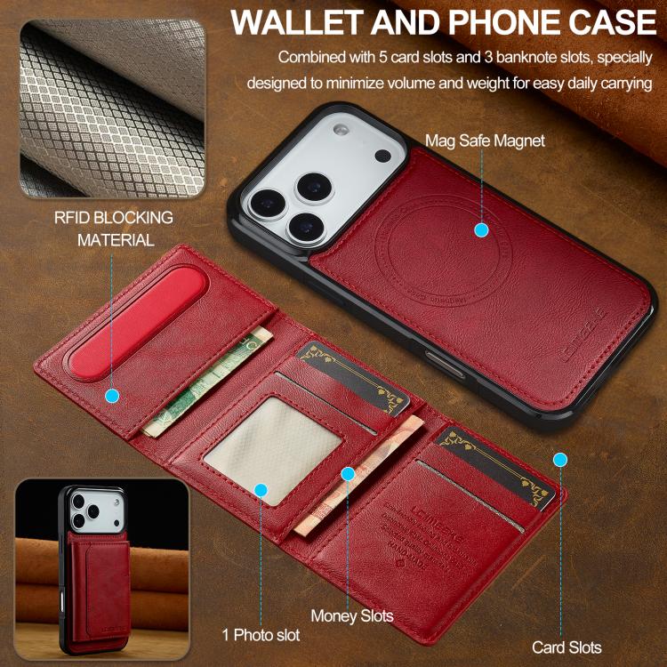 For iPhone 17 Pro LC.IMEEKE L5 Series Detachable RFID Card Bag Magsafe Phone Case(Red) - iPhone 17 Pro Cases by LC.IMEEKE | Online Shopping UK | buy2fix