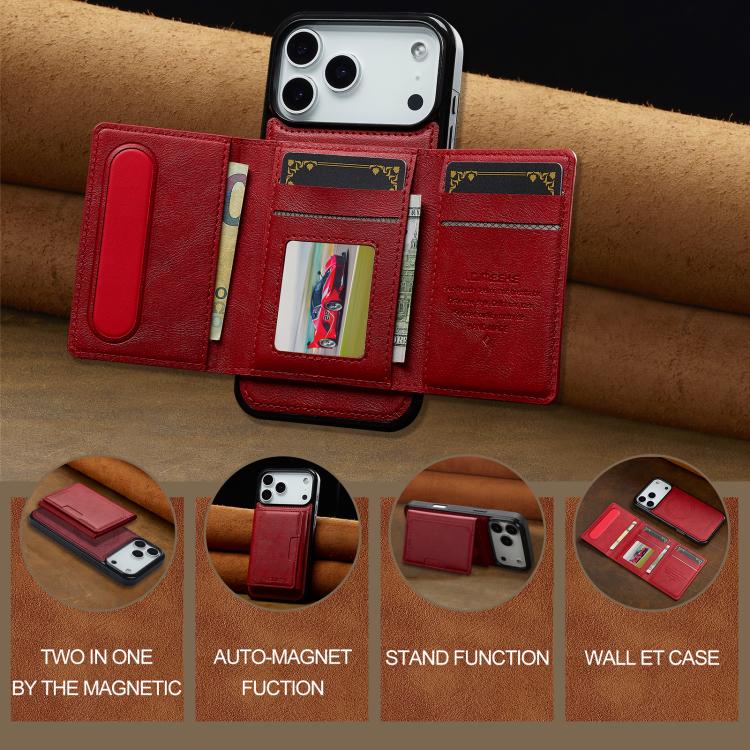 For iPhone 17 Pro LC.IMEEKE L5 Series Detachable RFID Card Bag Magsafe Phone Case(Red) - iPhone 17 Pro Cases by LC.IMEEKE | Online Shopping UK | buy2fix