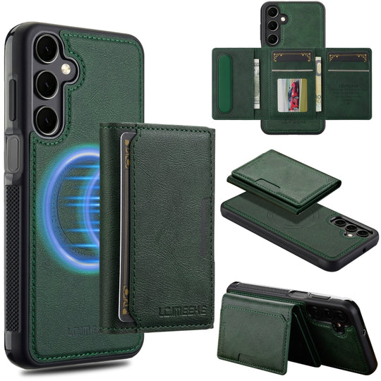 For Samsung Galaxy S24 5G LC.IMEEKE L5 Series Detachable RFID Card Bag Magsafe Phone Case(Green)