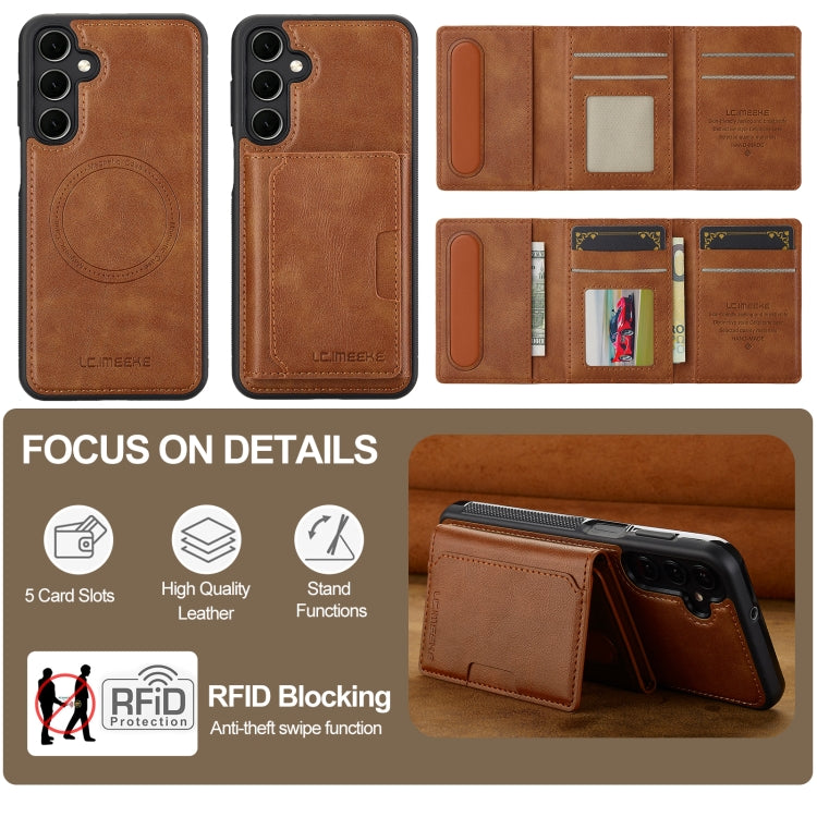 For Samsung Galaxy S23 FE 5G LC.IMEEKE L5 Series Detachable RFID Card Bag Magsafe Phone Case(Brown) - Galaxy S23 FE 5G Cases by LC.IMEEKE | Online Shopping UK | buy2fix