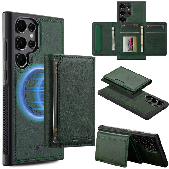 For Samsung Galaxy S23 Ultra 5G LC.IMEEKE L5 Series Detachable RFID Card Bag Magsafe Phone Case(Green)
