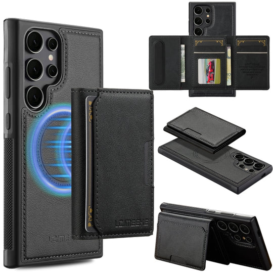 For Samsung Galaxy S22 Ultra 5G LC.IMEEKE L5 Series Detachable RFID Card Bag Magsafe Phone Case(Black)