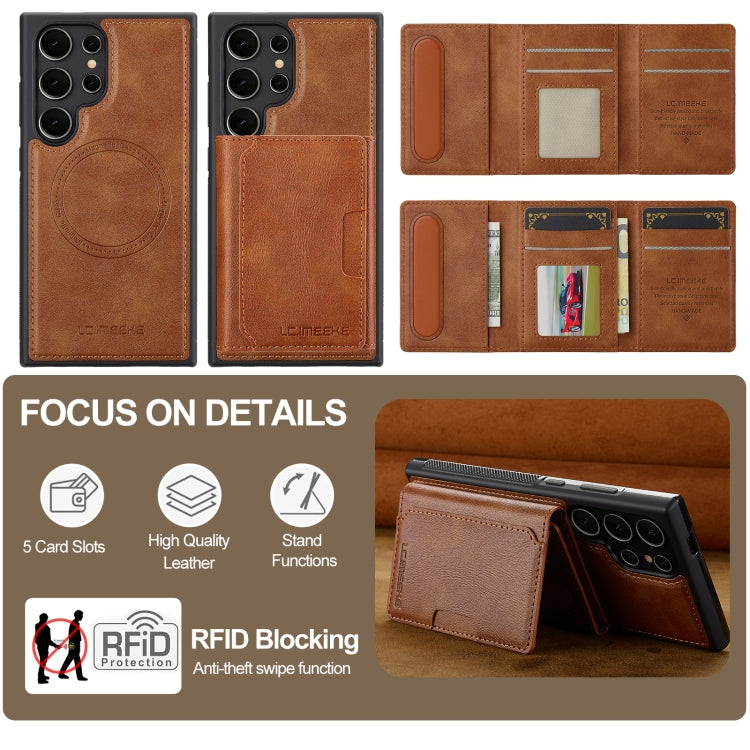 For Samsung Galaxy S22 Ultra 5G LC.IMEEKE L5 Series Detachable RFID Card Bag Magsafe Phone Case(Brown) - Galaxy S22 Ultra 5G Cases by LC.IMEEKE | Online Shopping UK | buy2fix