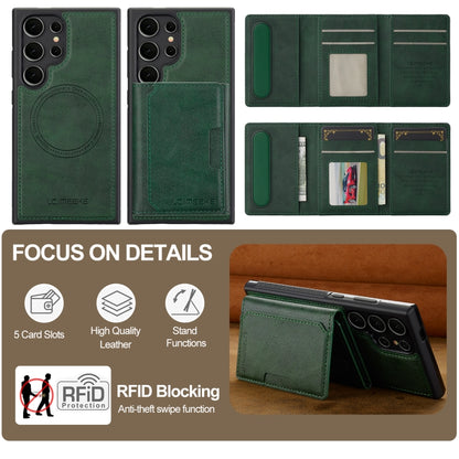 For Samsung Galaxy S22 Ultra 5G LC.IMEEKE L5 Series Detachable RFID Card Bag Magsafe Phone Case(Green) - Galaxy S22 Ultra 5G Cases by LC.IMEEKE | Online Shopping UK | buy2fix