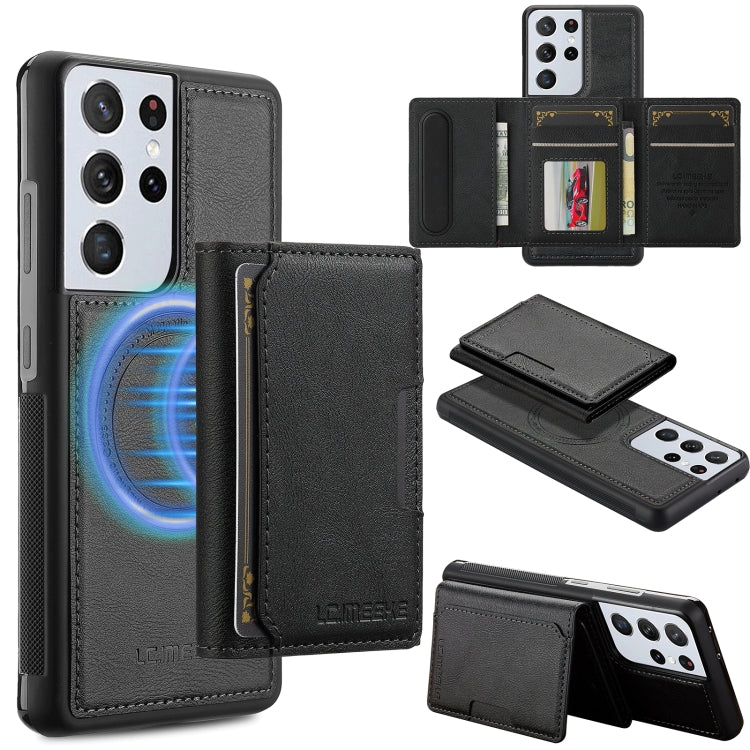 For Samsung Galaxy S21 Ultra 5G LC.IMEEKE L5 Series Detachable RFID Card Bag Magsafe Phone Case(Black) - Galaxy S21 Ultra 5G Cases by LC.IMEEKE | Online Shopping UK | buy2fix