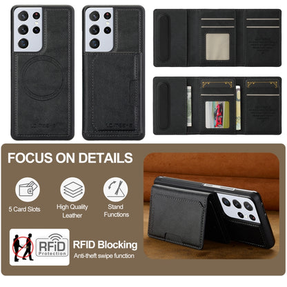 For Samsung Galaxy S21 Ultra 5G LC.IMEEKE L5 Series Detachable RFID Card Bag Magsafe Phone Case(Black) - Galaxy S21 Ultra 5G Cases by LC.IMEEKE | Online Shopping UK | buy2fix