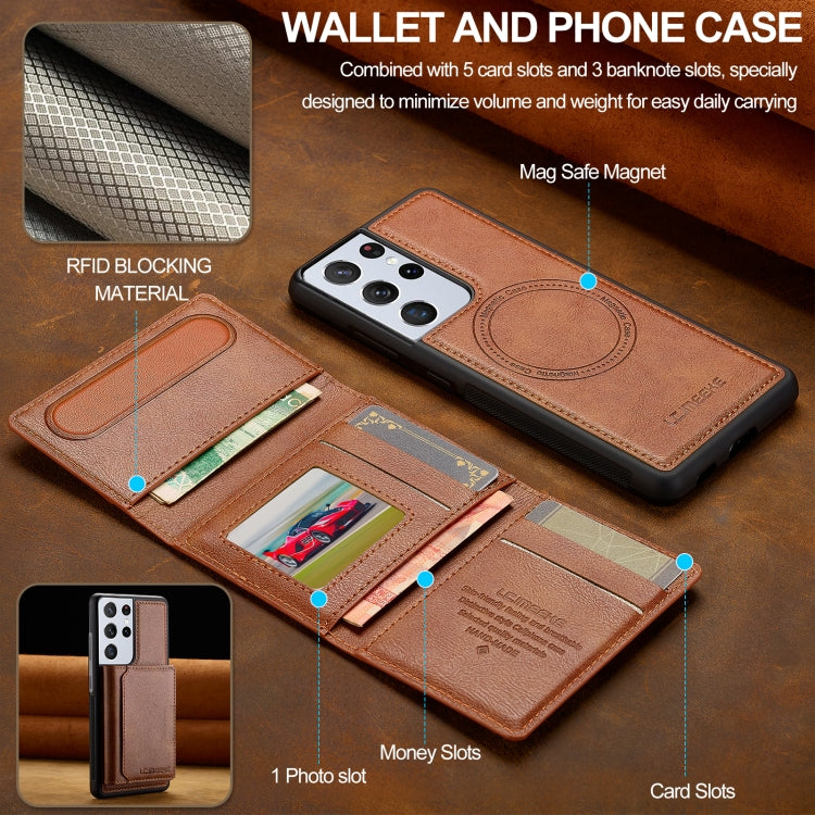 For Samsung Galaxy S21 Ultra 5G LC.IMEEKE L5 Series Detachable RFID Card Bag Magsafe Phone Case(Brown) - Galaxy S21 Ultra 5G Cases by LC.IMEEKE | Online Shopping UK | buy2fix