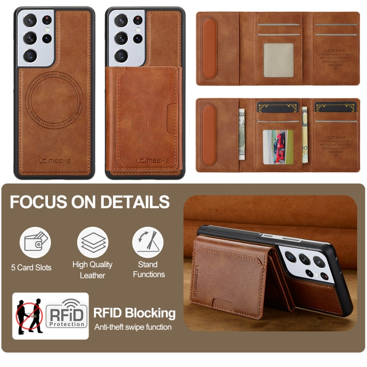 For Samsung Galaxy S21 Ultra 5G LC.IMEEKE L5 Series Detachable RFID Card Bag Magsafe Phone Case(Brown) - Galaxy S21 Ultra 5G Cases by LC.IMEEKE | Online Shopping UK | buy2fix