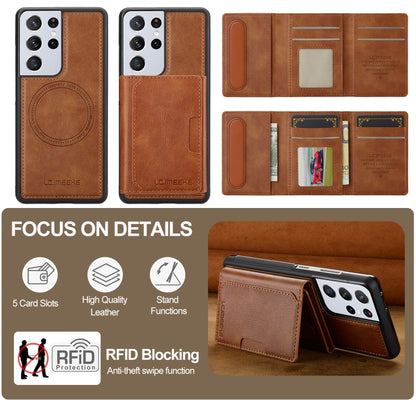 For Samsung Galaxy S21 Ultra 5G LC.IMEEKE L5 Series Detachable RFID Card Bag Magsafe Phone Case(Brown) - Galaxy S21 Ultra 5G Cases by LC.IMEEKE | Online Shopping UK | buy2fix