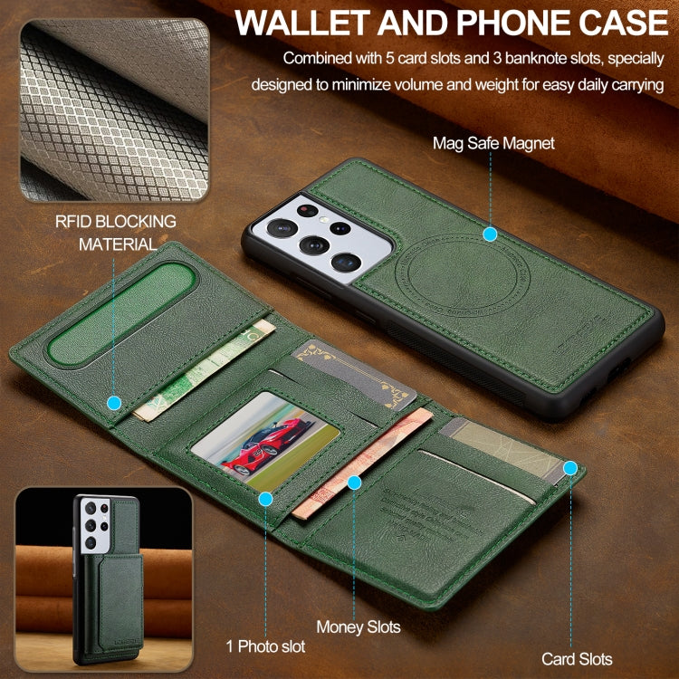 For Samsung Galaxy S21 Ultra 5G LC.IMEEKE L5 Series Detachable RFID Card Bag Magsafe Phone Case(Green) - Galaxy S21 Ultra 5G Cases by LC.IMEEKE | Online Shopping UK | buy2fix