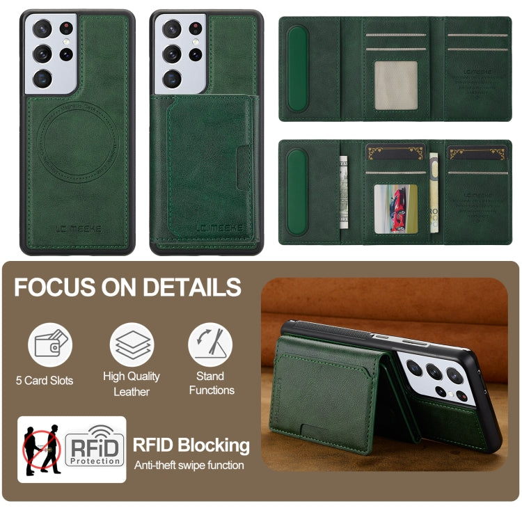 For Samsung Galaxy S21 Ultra 5G LC.IMEEKE L5 Series Detachable RFID Card Bag Magsafe Phone Case(Green) - Galaxy S21 Ultra 5G Cases by LC.IMEEKE | Online Shopping UK | buy2fix