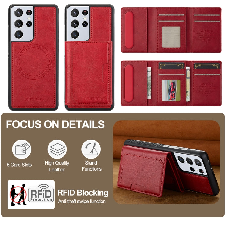 For Samsung Galaxy S21 Ultra 5G LC.IMEEKE L5 Series Detachable RFID Card Bag Magsafe Phone Case(Red) - Galaxy S21 Ultra 5G Cases by LC.IMEEKE | Online Shopping UK | buy2fix