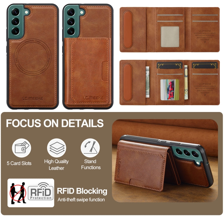 For Samsung Galaxy S22+ 5G LC.IMEEKE L5 Series Detachable RFID Card Bag Magsafe Phone Case(Brown) - Galaxy S22+ 5G Cases by LC.IMEEKE | Online Shopping UK | buy2fix