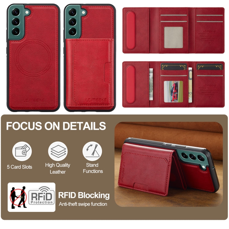 For Samsung Galaxy S21 FE 5G LC.IMEEKE L5 Series Detachable RFID Card Bag Magsafe Phone Case(Red) - Galaxy Phone Cases by LC.IMEEKE | Online Shopping UK | buy2fix