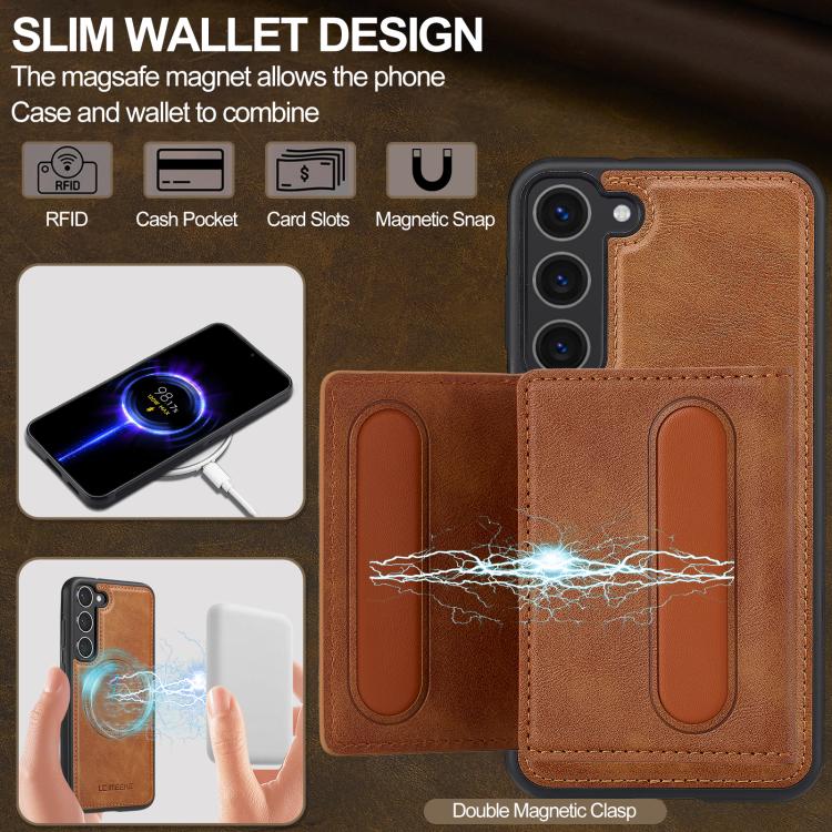 For Samsung Galaxy S25 5G LC.IMEEKE L5 Series Detachable RFID Card Bag Magsafe Phone Case(Brown) - Galaxy S25 5G Cases by LC.IMEEKE | Online Shopping UK | buy2fix