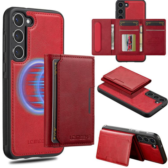 For Samsung Galaxy S25 5G LC.IMEEKE L5 Series Detachable RFID Card Bag Magsafe Phone Case(Red)