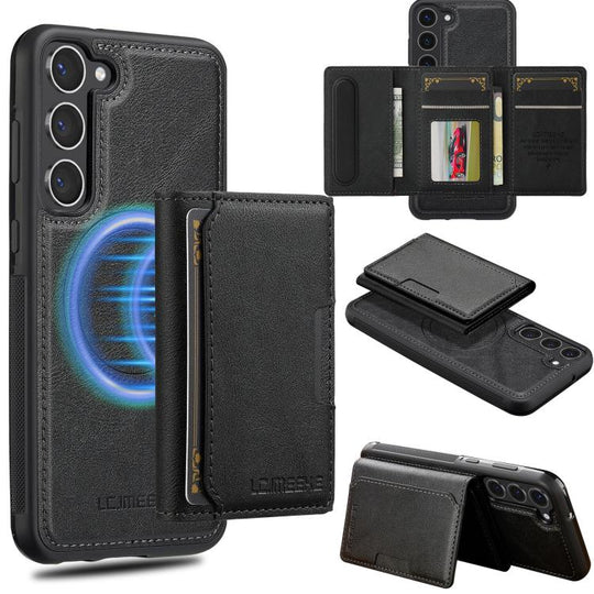 For Samsung Galaxy S25+ 5G LC.IMEEKE L5 Series Detachable RFID Card Bag Magsafe Phone Case(Black)