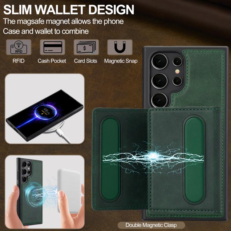 For Samsung Galaxy S25 Ultra 5G LC.IMEEKE L5 Series Detachable RFID Card Bag Magsafe Phone Case(Green) - Galaxy S25 Ultra 5G Cases by LC.IMEEKE | Online Shopping UK | buy2fix