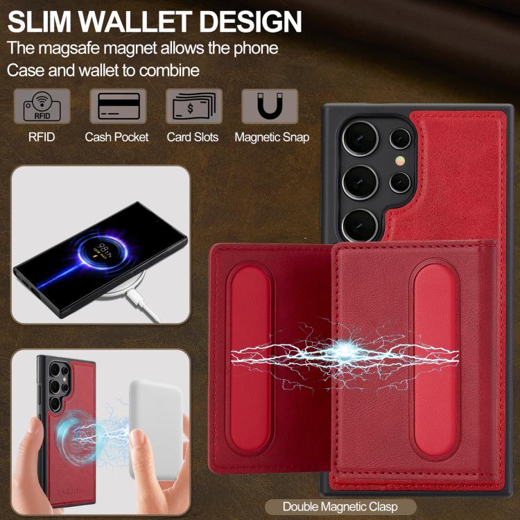 For Samsung Galaxy S25 Ultra 5G LC.IMEEKE L5 Series Detachable RFID Card Bag Magsafe Phone Case(Red) - Galaxy S25 Ultra 5G Cases by LC.IMEEKE | Online Shopping UK | buy2fix