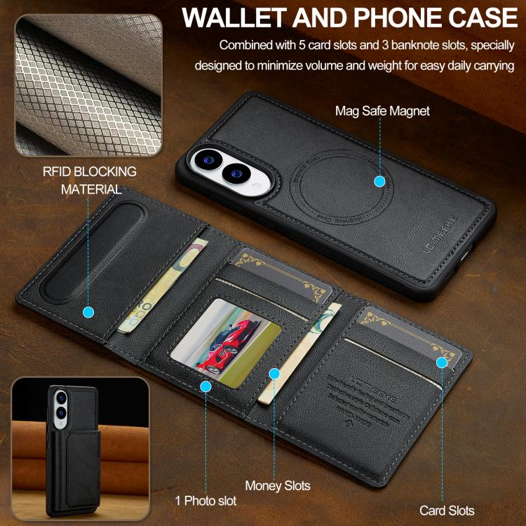 For Samsung Galaxy S25 Edge 5G LC.IMEEKE L5 Series Detachable RFID Card Bag Magsafe Phone Case(Black) - Galaxy S25 Edge 5G Cases by LC.IMEEKE | Online Shopping UK | buy2fix