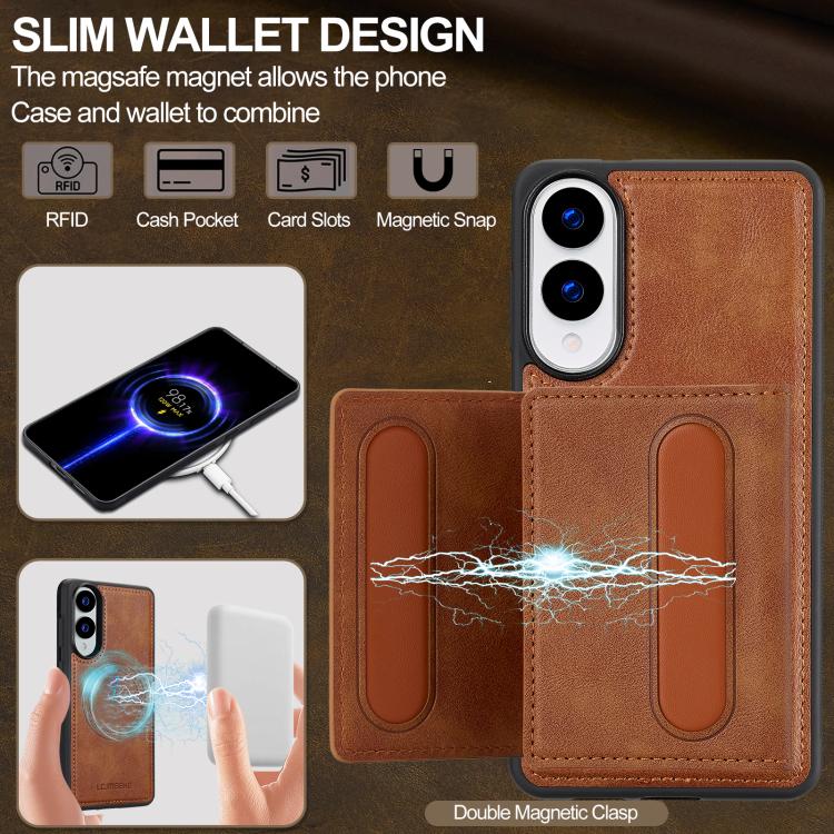 For Samsung Galaxy S25 Edge 5G LC.IMEEKE L5 Series Detachable RFID Card Bag Magsafe Phone Case(Brown) - Galaxy S25 Edge 5G Cases by LC.IMEEKE | Online Shopping UK | buy2fix