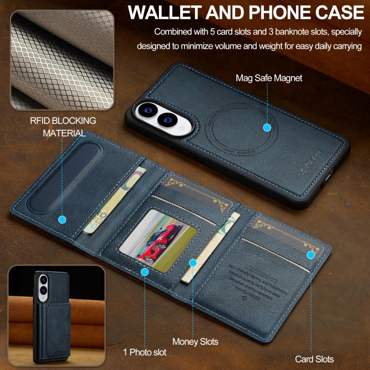 For Samsung Galaxy S25 Edge 5G LC.IMEEKE L5 Series Detachable RFID Card Bag Magsafe Phone Case(Blue) - Galaxy S25 Edge 5G Cases by LC.IMEEKE | Online Shopping UK | buy2fix