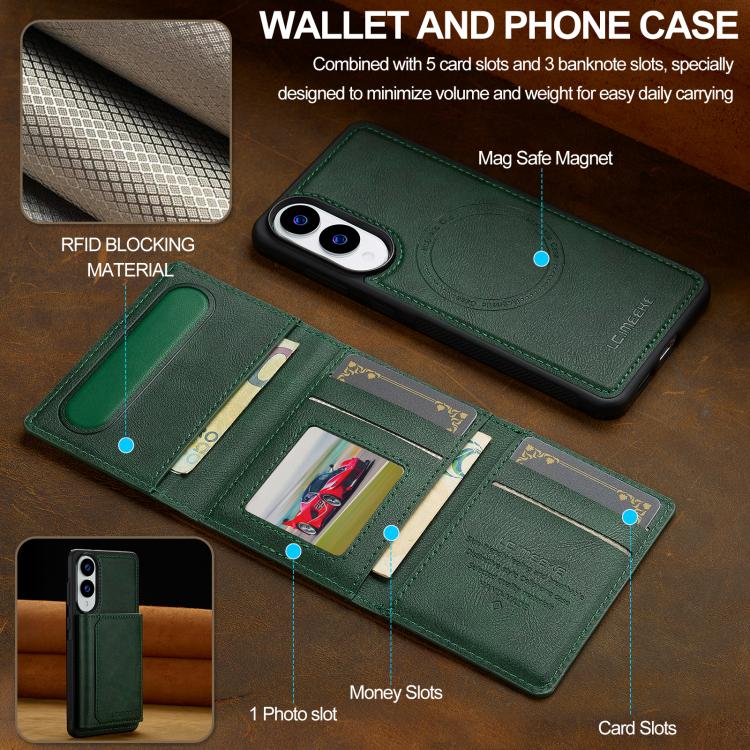 For Samsung Galaxy S25 Edge 5G LC.IMEEKE L5 Series Detachable RFID Card Bag Magsafe Phone Case(Green) - Galaxy S25 Edge 5G Cases by LC.IMEEKE | Online Shopping UK | buy2fix