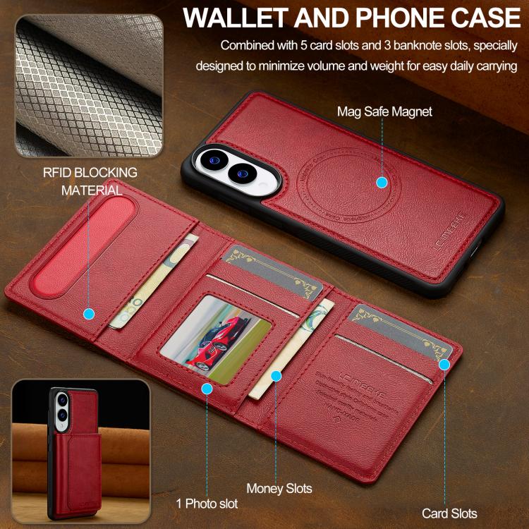 For Samsung Galaxy S25 Edge 5G LC.IMEEKE L5 Series Detachable RFID Card Bag Magsafe Phone Case(Red) - Galaxy S25 Edge 5G Cases by LC.IMEEKE | Online Shopping UK | buy2fix